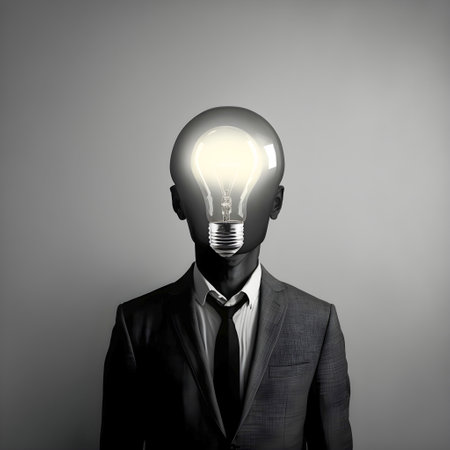 A man with a light bulb instead of a head, creative ideas illustrationの写真素材