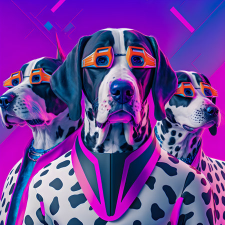 Abstract Funky Dogs music band illustration, fashionable,retro pop and coroful pattern, anthropomorphic animalの写真素材