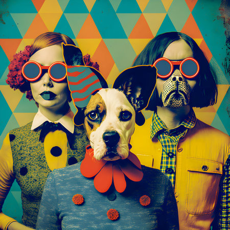 Abstract Funky Dogs music band illustration, fashionable,retro pop and coroful pattern