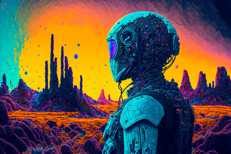 Amazing Abstract Pop Art and Cyberpunk Girl portrait illustrationの写真素材