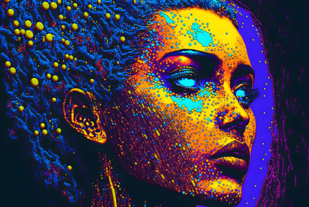 Amazing Abstract Pop Art and Cyberpunk Girl portrait illustrationの写真素材