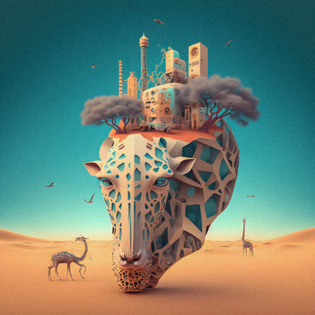 The Wild World, surreal vintage illustration, granular textureの写真素材