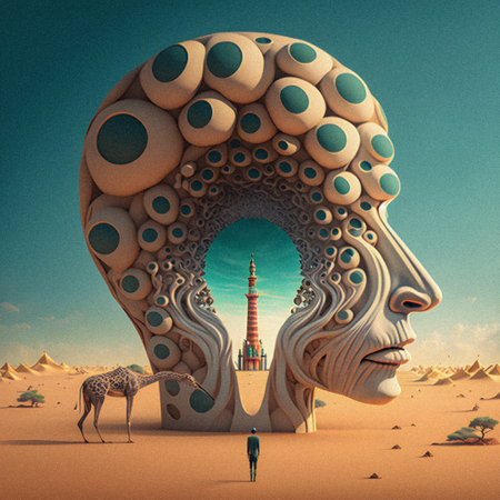 The Wild World, surreal vintage illustration, granular textureの写真素材