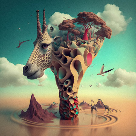 The Wild World, surreal vintage illustration, granular textureの写真素材