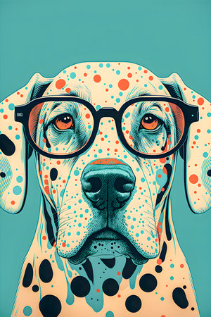 Vintage poster, Dog with glasses illustrationの写真素材