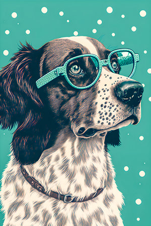 Vintage poster, Dog with glasses illustrationの写真素材