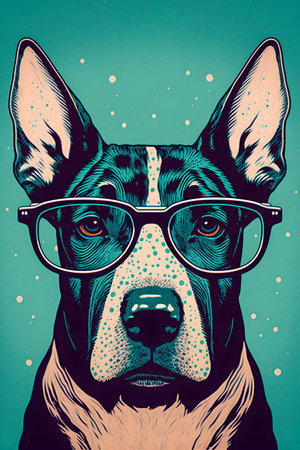 Vintage poster, Dog with glasses illustrationの写真素材