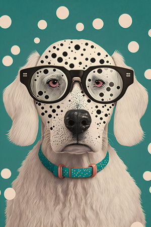 Vintage poster, Dog with glasses illustrationの写真素材
