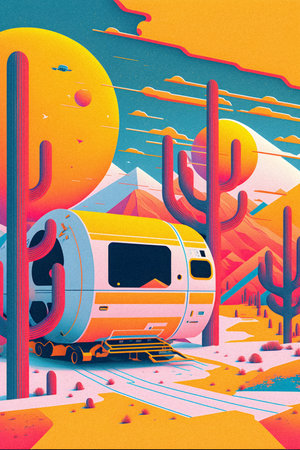 Pop art minimalism retro, futurism art, environmental art, space illustration, granular textureの写真素材