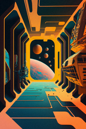 Pop art minimalism retro, futurism art, environmental art, space illustration, granular texture