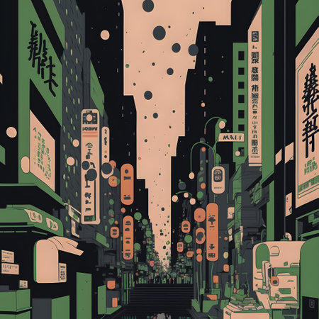 Anime Japan City retro halftone, anime and manga illustrationの写真素材