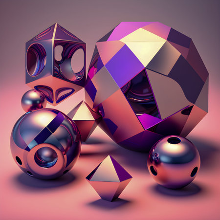 Geometric figures, holographic style, tone pink and purple illustration