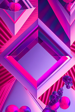 Geometric figures, holographic style, tone pink and purple illustrationの写真素材