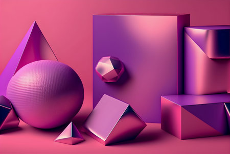 Geometric figures, holographic style, tone pink and purple illustration