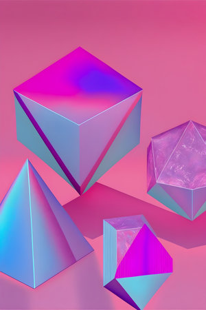 Geometric figures, holographic style, tone pink and purple illustrationの写真素材