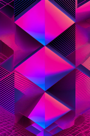 Geometric figures, holographic style, tone pink and purple illustrationの写真素材