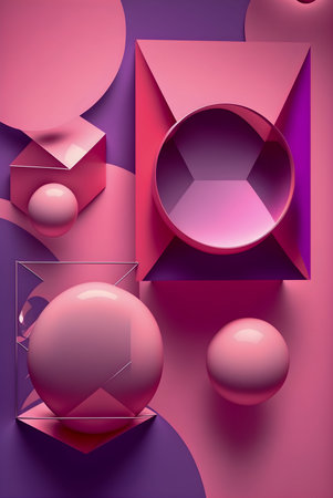 Geometric figures, holographic style, tone pink and purple illustration
