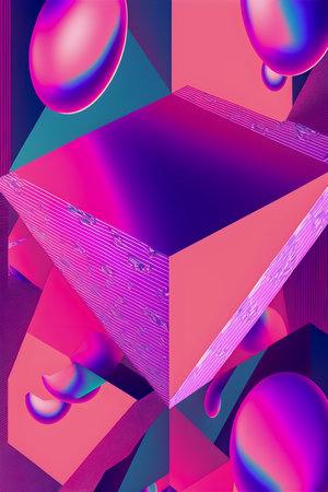 Geometric figures, holographic style, tone pink and purple illustrationの写真素材