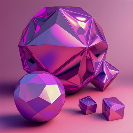 Geometric figures, holographic style, tone pink and purple illustrationの写真素材