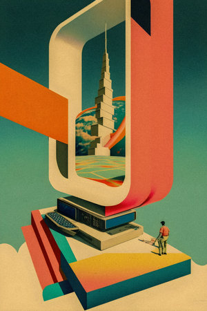 Life in metaverse, virtual reality addiction, collage art, surrealism artの写真素材