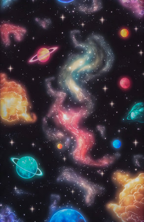 <p>Planets in retro poster style, dark galaxy, cosmic illustration</p>の写真素材