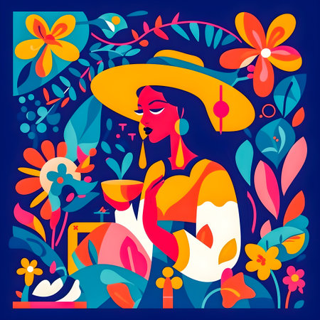 Traditional Colombian background, festival inspiration illustration, AI Generatedの素材