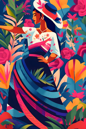 Traditional Colombian background, festival inspiration illustration, AI Generatedの素材