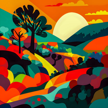 Colombian landscape, mountains and village, flat design, AI Generatedの素材