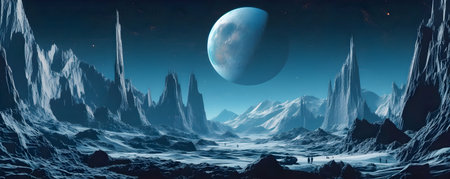 Surrealistic Mars landscape in blue colors, AI Generatedの素材