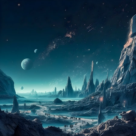 Surrealistic Mars landscape in blue colors, AI Generatedの素材