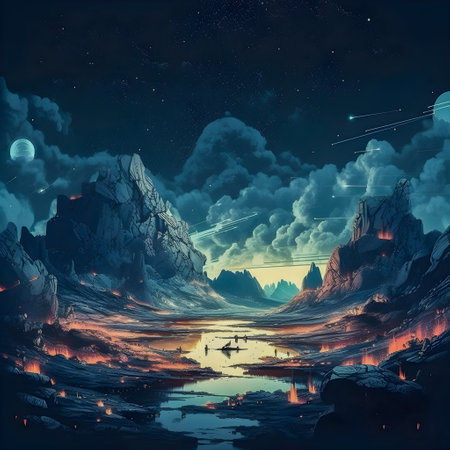 Surrealistic Mars landscape in blue colors, AI Generatedの素材