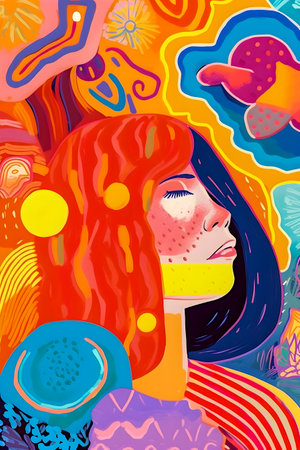 Self Love inspiration, trendy hand drawn style illustration, AI Generatedの素材