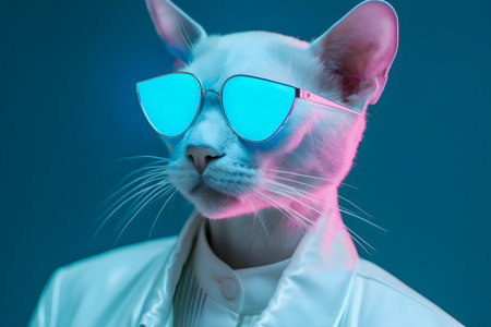 Fashionable portrait of anthropomorphic cute cat dj illustration, AI Generatedの素材