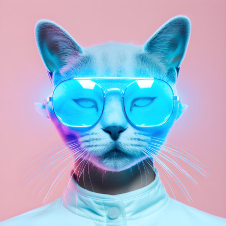 Fashionable portrait of anthropomorphic cute cat dj illustration, AI Generatedの素材