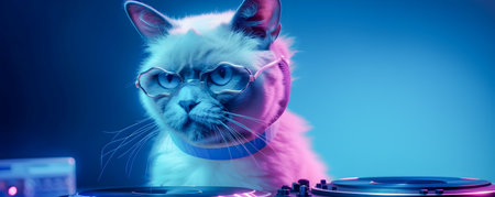 Fashionable portrait of anthropomorphic cute cat dj illustration, AI Generatedの素材