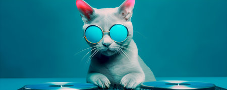 Fashionable portrait of anthropomorphic cute cat dj illustration, AI Generatedの素材
