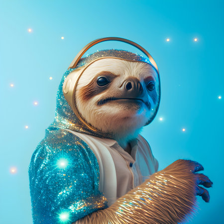 Fashionable portrait of anthropomorphic cute sloth dj illustration, AI Generatedの素材