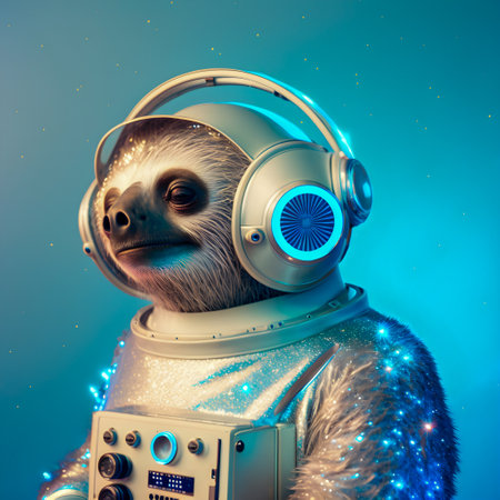 Fashionable portrait of anthropomorphic cute sloth dj illustration, AI Generatedの素材
