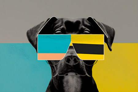 Dog wearing vr glasses, collage, minimalism, AI Generatedの素材