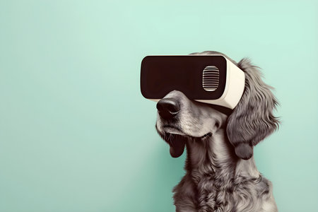 Dog wearing vr glasses, collage, minimalism, AI Generatedの素材