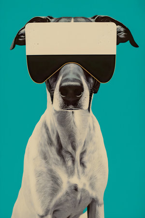 Dog wearing vr glasses, collage, minimalism, AI Generatedの素材