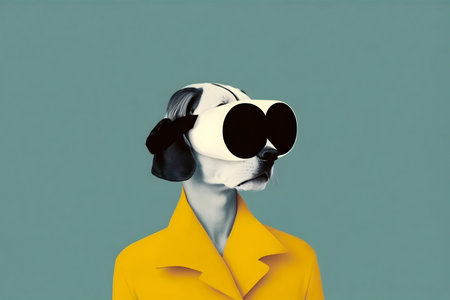 Dog wearing vr glasses, collage, minimalism, AI Generatedの素材