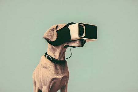 Dog wearing vr glasses, collage, minimalism, AI Generatedの素材