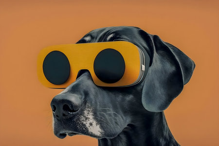Dog wearing vr glasses, collage, minimalism, AI Generatedの素材