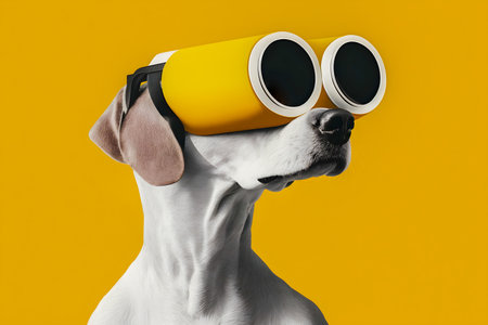 Dog wearing vr glasses, collage, minimalism, AI Generatedの素材