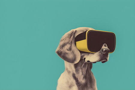Dog wearing vr glasses, collage, minimalism, AI Generatedの素材