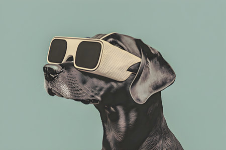 Dog wearing vr glasses, collage, minimalism, AI Generatedの素材