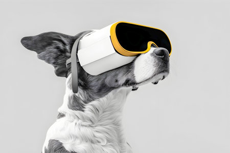 Dog wearing vr glasses, collage, minimalism, AI Generatedの素材