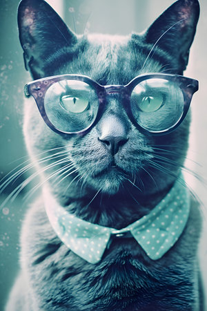 50s Vibes hipster cat portrait, retro halftone style illustration, AI Generatedの素材
