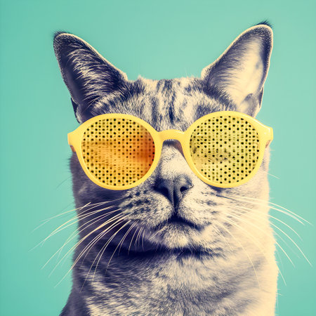 50s Vibes hipster cat portrait, retro halftone style illustration, AI Generatedの素材